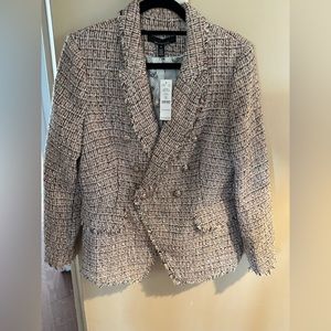 WHBM Tweed Multi Color DB Jacket w/Frayed Edges
